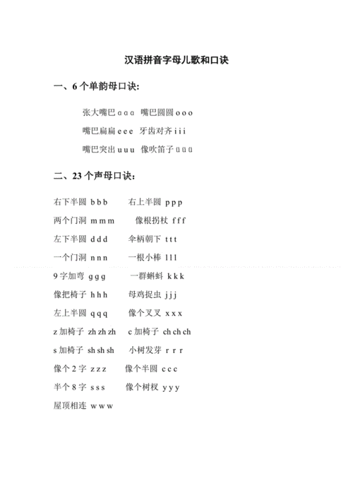 拼音字母表读法口诀(一年级拼音歌谣口诀)